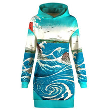 Load image into Gallery viewer, 2019 autumn/winter women's fashion streetwear funny digital print rainbow zombie cat polyester fabric womans long hoodies dress