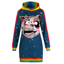 Load image into Gallery viewer, 2019 autumn/winter women's fashion streetwear funny digital print rainbow zombie cat polyester fabric womans long hoodies dress