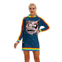 Load image into Gallery viewer, 2019 autumn/winter women's fashion streetwear funny digital print rainbow zombie cat polyester fabric womans long hoodies dress