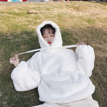 Load image into Gallery viewer, 2020 Kawaii Women Hoodies With Ears White Pink Loose Warm Hoodie Cute Outerwear Coat Autumn Long Sleeve Japan Sweatshirt Girls