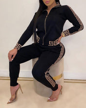 Load image into Gallery viewer, 2020 Women Elegant Fashion Two -Pieces Suit Sets Female Stylish Plus Size Greek Fret Print Coat & Pant Sets