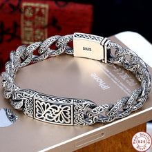 Load image into Gallery viewer, 925 Sterling Silver colour Mens Personality Bracelet Thai Silver colour Retro Domineering Punk Tide Bracelet Pattern Whip Chain