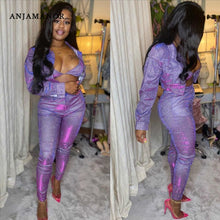 Load image into Gallery viewer, ANJAMANOR Bling Sexy 2 Piece Set Women Club Outfits Jacket and Pants Glitter Two Piece Matching Sets Spring 2020 D21-AI15