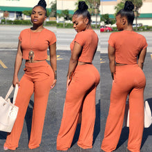 Load image into Gallery viewer, ANJAMANOR Casual Two Piece Set Crop Top and Wide Leg Pants Fall 2019 Sexy 2 Piece Outfits for Women Clothing Set D35-AE71