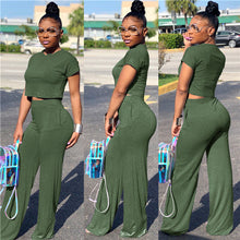 Load image into Gallery viewer, ANJAMANOR Casual Two Piece Set Crop Top and Wide Leg Pants Fall 2019 Sexy 2 Piece Outfits for Women Clothing Set D35-AE71