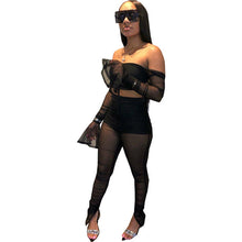 Load image into Gallery viewer, ANJAMANOR Sexy Ruched Mesh Sheer Off Shoulder Two Piece Tights Set Women Going Out Club Outifts Festival 2 Piece Twinset D13-AG4