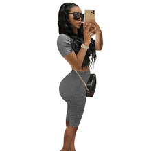 Load image into Gallery viewer, Adogirl Fashion Casual Summer Two Piece Set Women Tracksuit Short Sleeve T Shirt Crop Top Knee Length Pleated Pants Shorts