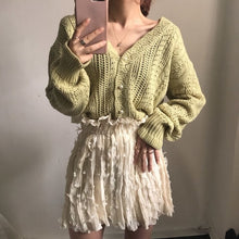 Load image into Gallery viewer, H.SA 2020 Women Spring Summer Sweater and Cardigans Low V-Neck Knit Tops Long Sleeve Hollow Out Sexy Cardigan Loose White Tops
