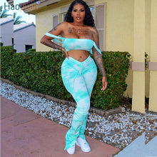 Load image into Gallery viewer, HAOYUAN Sexy Tie Dye Two Piece Set Summer Clothes for Women Crop Top Slit Stacked Leggings Pants 2 Piece Outfits Matching Sets