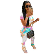 Load image into Gallery viewer, HAOYUAN Tie Dye Two Piece Set Women Tracksuit Summer Club Outfits Crop Top Stacked Pants Sweat Suit Lounge Wear Matching Sets