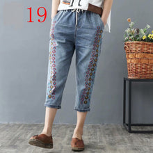 Load image into Gallery viewer, High waisted Embroidery Harem Jeans Distressed Women Loose Plus Size Womens Jeans With Embroidery Elastic Waist Denim Pants