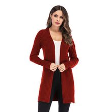 Load image into Gallery viewer, IELGY Autumn and winter new European American large size women's solid color long knitted cardigan sweater coat