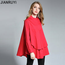 Load image into Gallery viewer, JIANRUYI Women's 2018 spring new large size loose cover small collar long sleeve blouse A1602