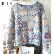 Load image into Gallery viewer, JULY High quality Tide brand lazy wind girl fresh sweet flower embroidery heavy work sweater cardigan coat Leisure Women