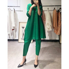 Load image into Gallery viewer, LANMREM 2020 New Spring Summer Round Collar Solid Color Short Sleeve Pullover T-shirt High Waist Pants Pleated Set Tide PD917