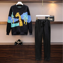 Load image into Gallery viewer, Large Size Women's Suit Autumn Winter Fashion Matching Suit Sweater + Skirt + Wool Pants Two Sets Pullover Cotton Office Lady