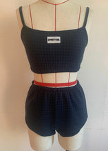 Load image into Gallery viewer, Letter Print Plaid Solid Sportswear Two Piece Set Women Sleeveless Crop Top + Booty Shorts Casual Sweatsuit Outfit Plus Size 5XL