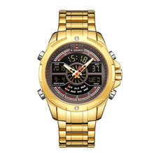 Load image into Gallery viewer, Luxury Outdoor Sport Gold Watch Men Chronograph Wrist Watch Stainless Steel Case Date Analog Digital Male Waterproof Wristwatch