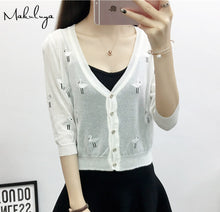 Load image into Gallery viewer, Makuluya Autumn Spring Women Sweater Swan Embroidery Pattern All-match ladyJacket Coats 1/2 Sleeve Short Knitting Cardigan LW