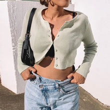 Load image into Gallery viewer, Meihuida Summer Autumn Women Korean Fashion Sexy Long Sleeve Open Front Button Up Knitting Cardigan Crop Top Short Sweaters