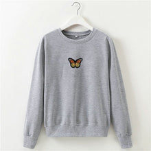 Load image into Gallery viewer, Momoluna Autumn Sweatshirt Women Butterfly embroidery white black gray red Long Sleeve Pullovers Ladies Casual Tops Hoodies