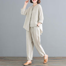 Load image into Gallery viewer, Mujer Loose Tops Pants Sets Women Autumn Stitching Harem Pants Retro Large Size Women's 2020 Striped Fashion Two-piece Suit Z543
