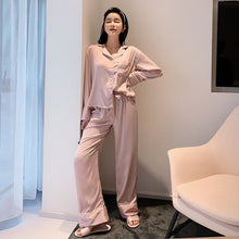 Load image into Gallery viewer, Pajamas set spring and summer women's nightwear 2PC large size loose long-sleeved home service cloth bag solid color pijamas