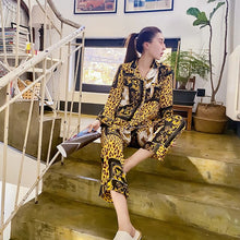Load image into Gallery viewer, Pajamas set spring and summer women's nightwear 2PC large size loose long-sleeved home service cloth bag solid color pijamas
