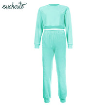 Load image into Gallery viewer, SUCHCUTE 2019 Autumn Winter Two Piece Set Top Pants Long Sleeve Crop Hoodies Women Casual Cotton Sweatpants High Waist Trousers