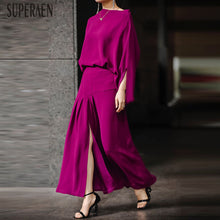 Load image into Gallery viewer, SuperAen Europe New 2020 Spring Women's Sets Temperament Three Quarter Sleeve Tops Solid Color Cotton Long Pants Two Pieces