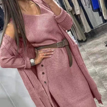 Load image into Gallery viewer, Taotrees Autumn Women's Suit Dress Two Piece Set Knit Cardigan Loose Sweater Coat with Belt