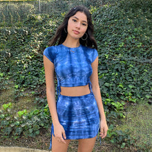 Load image into Gallery viewer, Tie-dye blue crop top with mini skirt summer women sets 2020 fashion tracksuit streetwear