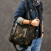 Load image into Gallery viewer, Top Retro thick oil wax canvas men's single shoulder slung tote bag camouflage large capacity handbag