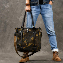 Load image into Gallery viewer, Top Retro thick oil wax canvas men's single shoulder slung tote bag camouflage large capacity handbag