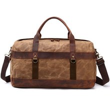 Load image into Gallery viewer, Waterproof Canvas Duffle Bag Durable Canvas Leather Travel Bag Men Tote Duffel Bag Large Capacity Gym Bag