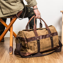 Load image into Gallery viewer, Waterproof Canvas Duffle Bag Durable Canvas Leather Travel Bag Men Tote Duffel Bag Large Capacity Gym Bag