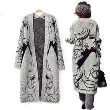Load image into Gallery viewer, Winter Thicken Grey Fashion Hand-Painted Women Long Wool Cardigan Loose Mohair Sweater Batwing Sleeve Cardigan Plus Size S20