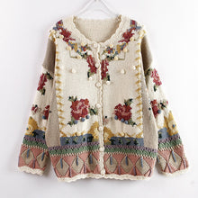 Load image into Gallery viewer, Women Autumn Fashion Embroidered Flower Sweaters Hand-made Knitted Cardigans Top Elegant Retro Hook Pompom Cute Sweaters Jumpers