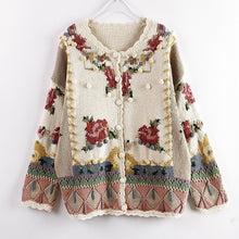 Load image into Gallery viewer, Women Autumn Fashion Embroidered Flower Sweaters Hand-made Knitted Cardigans Top Elegant Retro Hook Pompom Cute Sweaters Jumpers