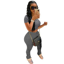 Load image into Gallery viewer, Women Sportwear Two Piece Set Casual Solid Short Sleeve Crop Tops T-Shirt +Biker Pants Set Suit Outfit Tracksuit Female Joggers