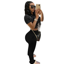 Load image into Gallery viewer, Women Sportwear Two Piece Set Casual Solid Short Sleeve Crop Tops T-Shirt +Biker Pants Set Suit Outfit Tracksuit Female Joggers