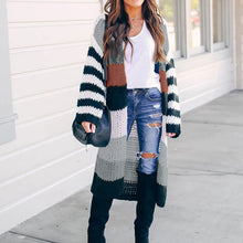 Load image into Gallery viewer, Women Striped Long Cardigans Autumn Winter Knitted Sweaters Casual Sweater Coats Fashion Oversized Patchwork Cardigan Sweaters