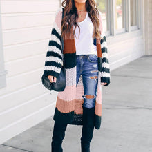 Load image into Gallery viewer, Women Striped Long Cardigans Autumn Winter Knitted Sweaters Casual Sweater Coats Fashion Oversized Patchwork Cardigan Sweaters