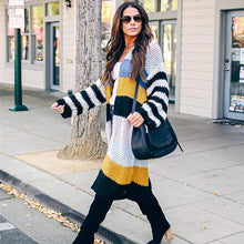 Load image into Gallery viewer, Women Striped Long Cardigans Autumn Winter Knitted Sweaters Casual Sweater Coats Fashion Oversized Patchwork Cardigan Sweaters