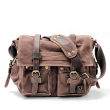 Load image into Gallery viewer, canvas leather postage bag Single Shoulder Bag Satchel Bag, military travel female student, boy, girl, , 14 inch Laptop bag,