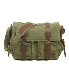 Load image into Gallery viewer, canvas leather postage bag Single Shoulder Bag Satchel Bag, military travel female student, boy, girl, , 14 inch Laptop bag,