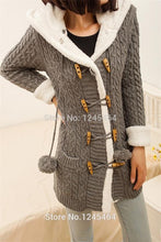Load image into Gallery viewer, plus size 2014New winter cashmere sweater thick warm hooded sweater coat Korean Slim double-breasted thick knitted long cardigan