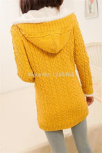 Load image into Gallery viewer, plus size 2014New winter cashmere sweater thick warm hooded sweater coat Korean Slim double-breasted thick knitted long cardigan