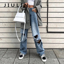 Load image into Gallery viewer, 2019 Europe and the United States street shooting explosions women's fall hot new holes high waist wide leg jeans
