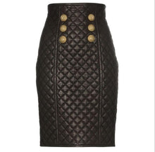 Load image into Gallery viewer, 2019 New Winter Style PU Leather Diamond Check Slim Double-Breasted Women's Set Fashion Celebrity Coat and Skirt Outerwear
